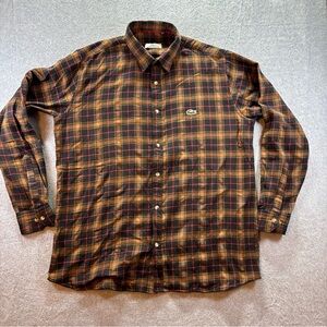 Lacoste Mens size XXL 100% cotton plaid long sleeve button down